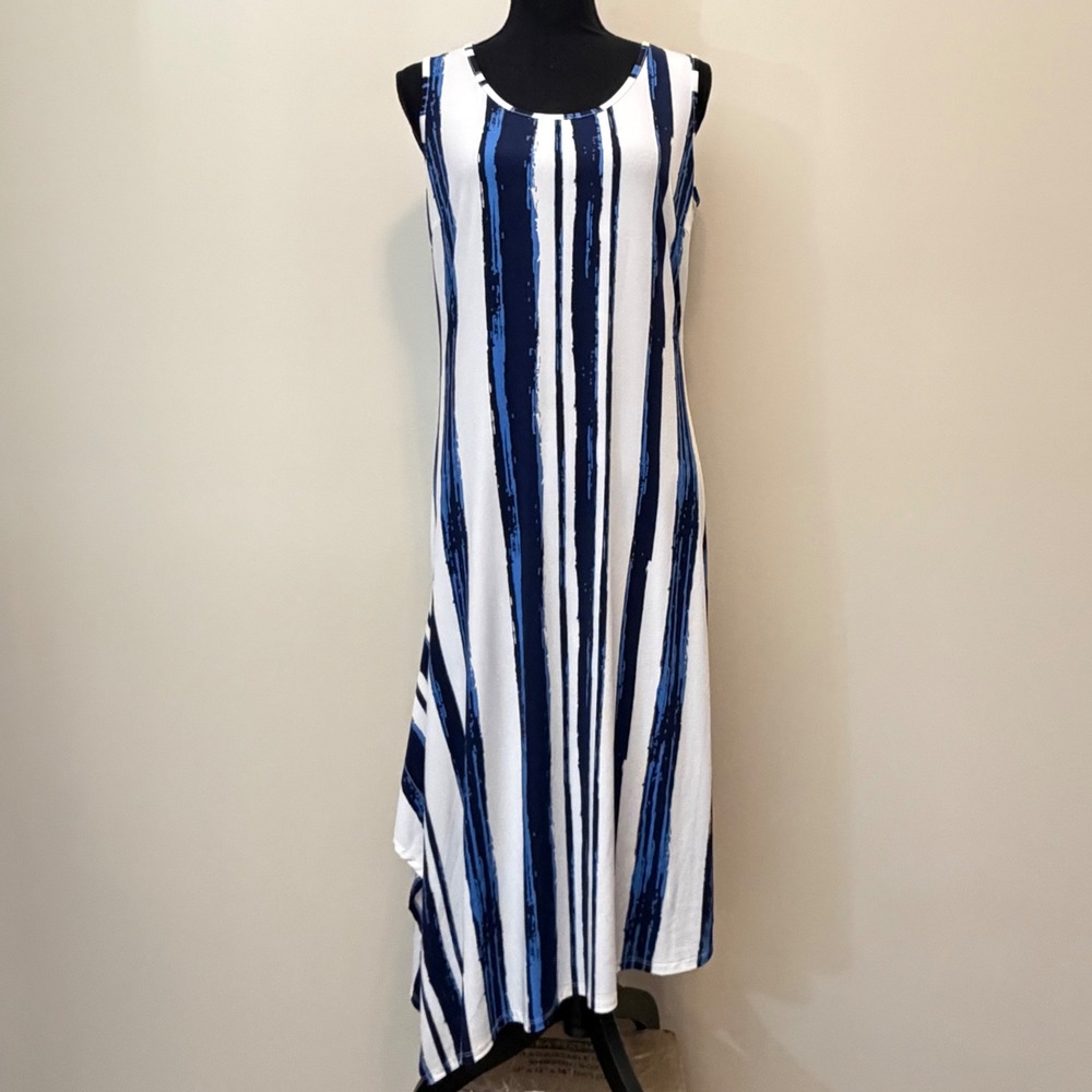 Truth + Style Blue White Striped Handkerchief Hem Midi Dress Women SP Coastal